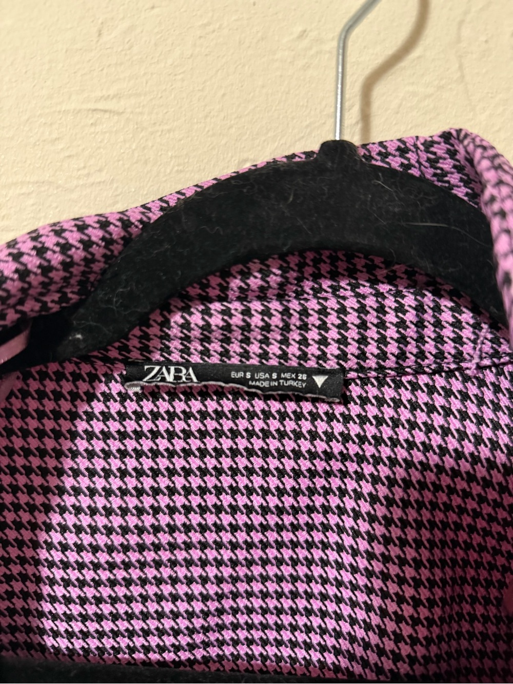 Zara Purple Houndstooth Collared Cropped Long Sleeve Top - Picture 3 of 3